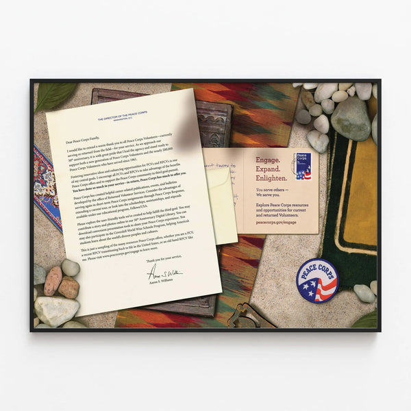 Vintage Poster Peace Corps - Letter and Emblem — framed artwork on a wall
