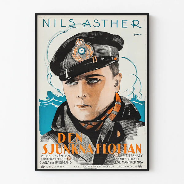Vintage maritime poster - Portrait of a sailor with ships in the background