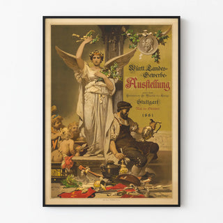 Vintage Industrial Exhibition Poster Stuttgart 1881