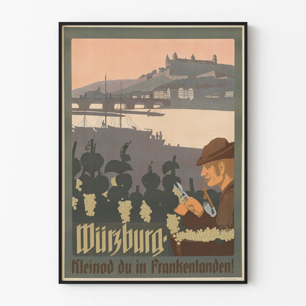 Vintage Würzburg Poster Wall Decoration Vineyard and City