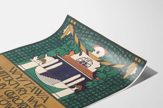 Vintage poster for architecture and interior exhibition in a garden frame