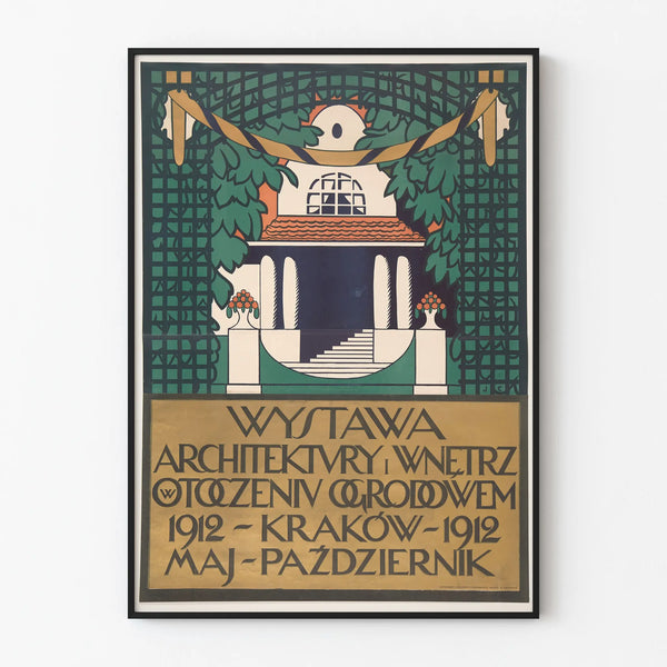 Vintage poster for architecture and interior exhibition in a garden frame