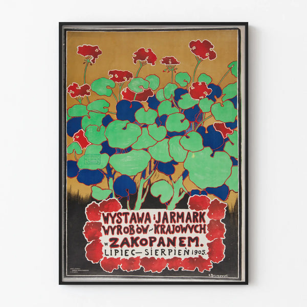 Vintage floral poster for exhibition and craft market in Zakopane 1905