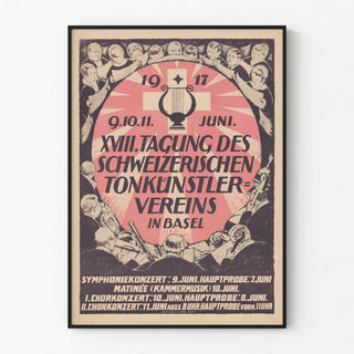 Vintage Poster of the 18th Swiss Musicians' Congress in Basel 1917