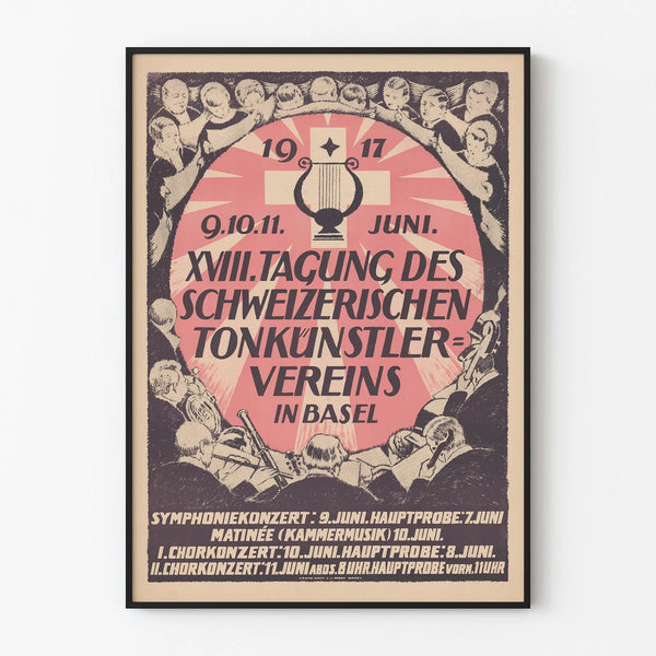 Vintage Poster of the 18th Swiss Musicians' Congress in Basel 1917