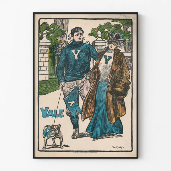 Vintage Yale decorative poster with couple and bulldog