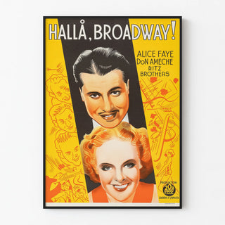 Vintage Broadway poster with stylized portraits