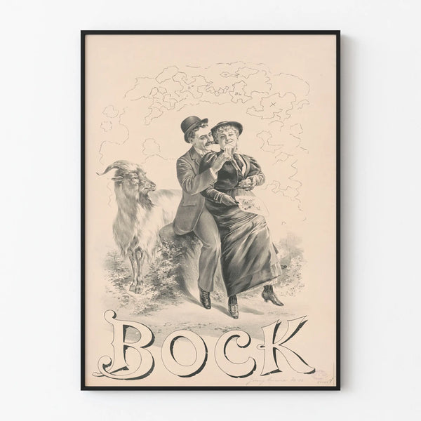 Vintage poster of Bock Young Couple and Goat for wall decoration