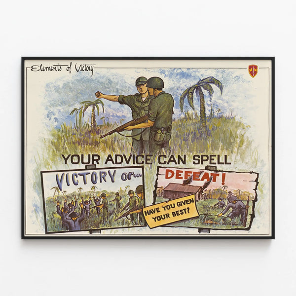 Vintage military poster Your Advice Can Spell Victory or Defeat — framed artwork on a wall
