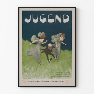 Decorative Jugendstil Poster with Dancing Figures on Natural Background
