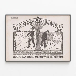 Vintage Peasant Poster - Sower and Reaper — framed artwork on a wall