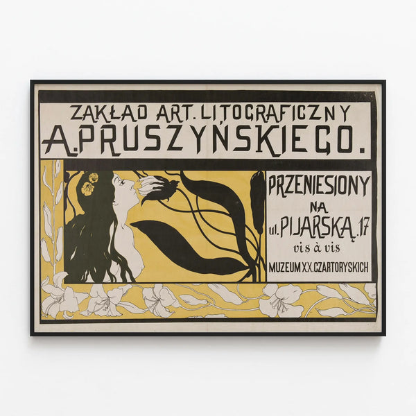 Art Nouveau Poster Zakład Artystyczno-Litograficzny A. Pruszyńskiego — framed artwork on a wall