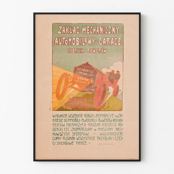 Vintage poster of an automotive workshop and garage