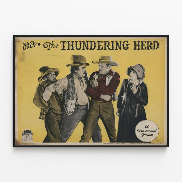 Vintage Western Poster The Thundering Herd — framed artwork on a wall