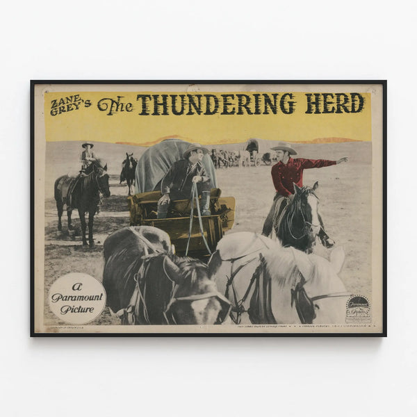 Vintage Western Poster The Thundering Herd — framed artwork on a wall