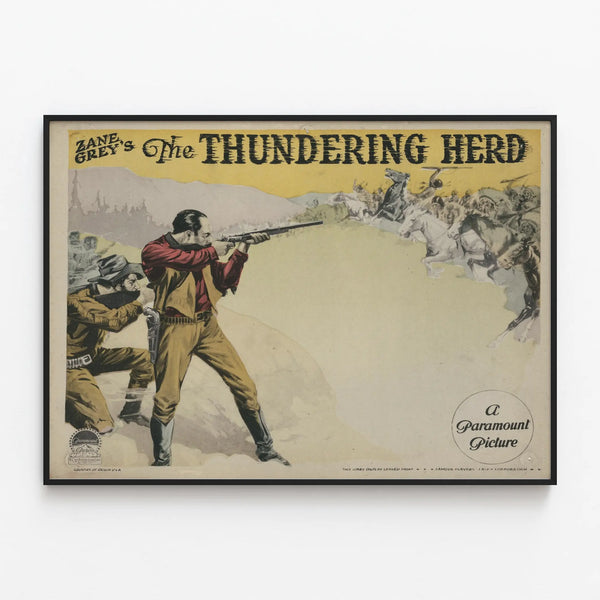 Vintage Western Poster The Thundering Herd - Zane Grey — framed artwork on a wall