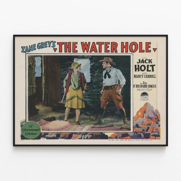Vintage Western Poster The Water Hole by Zane Grey — framed artwork on a wall