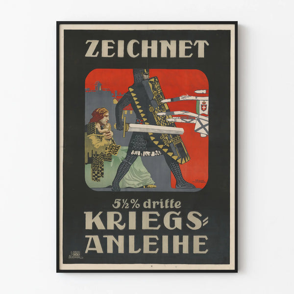 Vintage-style poster with knight and soldiers - wall decoration
