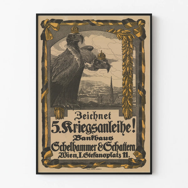 Vintage German Poster Showing 5th War Bond Wall Decoration Historical