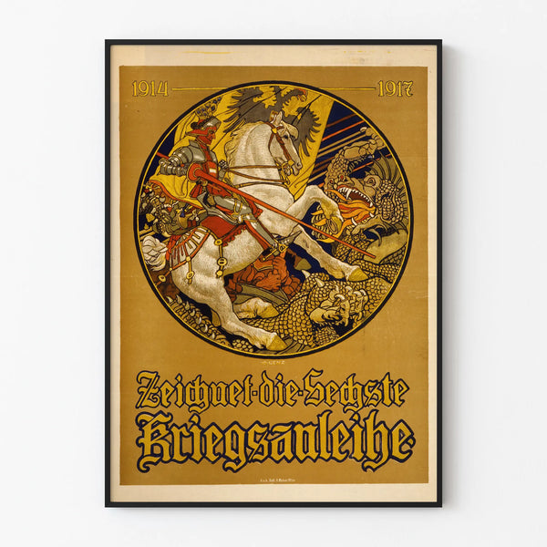 Vintage military poster 1914-1917 wall decoration knight and dragon