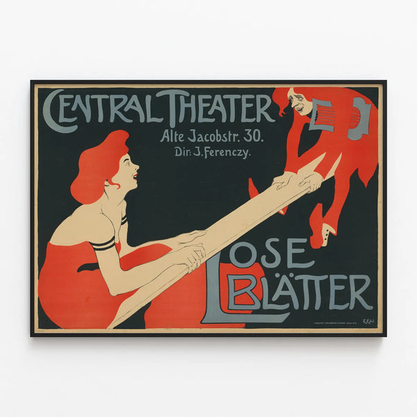 Vintage poster Central Theater - Lose Blätter — framed artwork on a wall