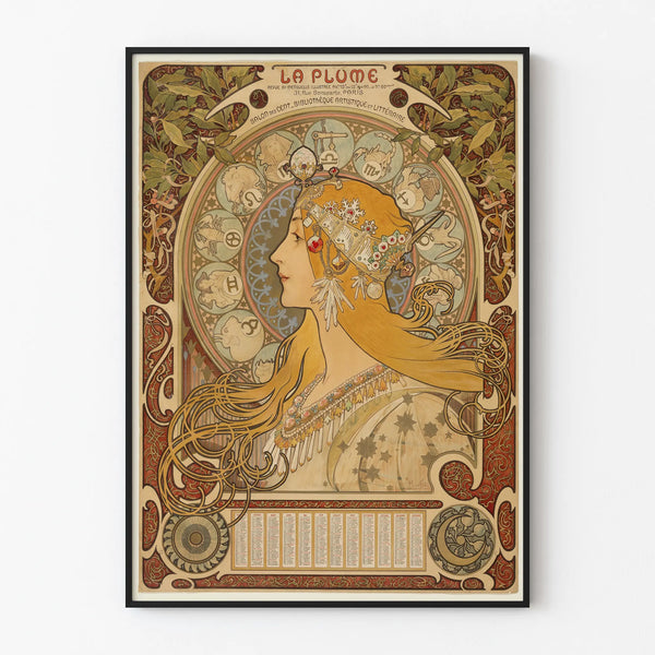 Art Nouveau Zodiac Poster The Pen with Female Portrait
