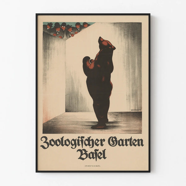 Vintage poster of Basel Zoological Garden with a standing bear