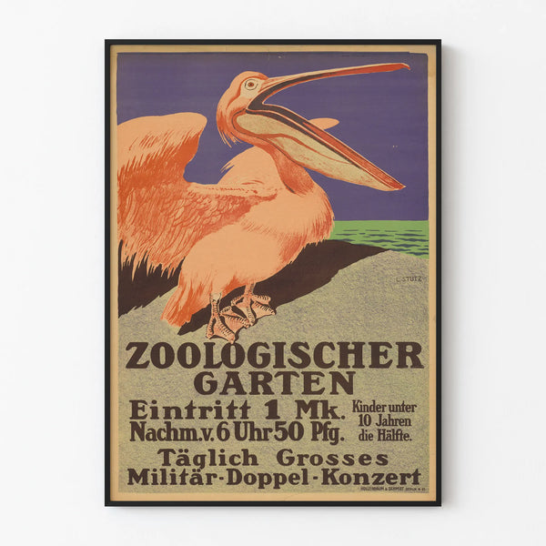 Vintage Zoo Berlin Poster Wall Decoration Pelican