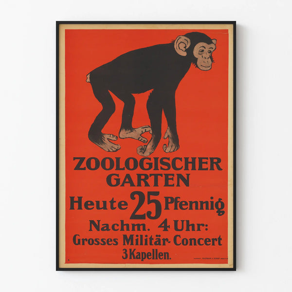 Vintage poster of Zoologischer Garten with a monkey on a red background - Original wall decoration