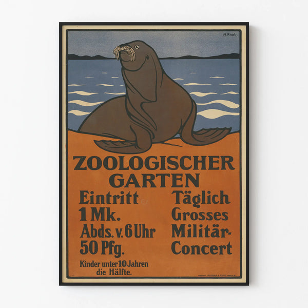 Vintage wall decoration poster with sea lion zoo