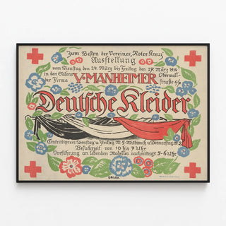Vintage poster Red Cross - German Clothing Exhibition 1914 — framed artwork on a wall