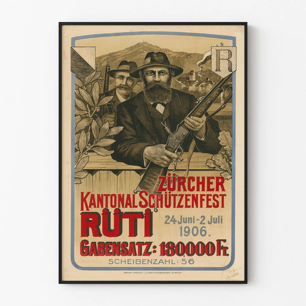 Vintage Zurich Shooting Festival 1906 Rüti wall decoration poster