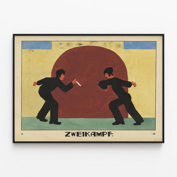 Minimalist Knife Duel Decorative Poster — framed artwork on a wall